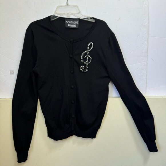 Moschino Boutique Crystal Music Cardigan Sweater Button Down Knit Soft Preppy 8 - Picture 7 of 16